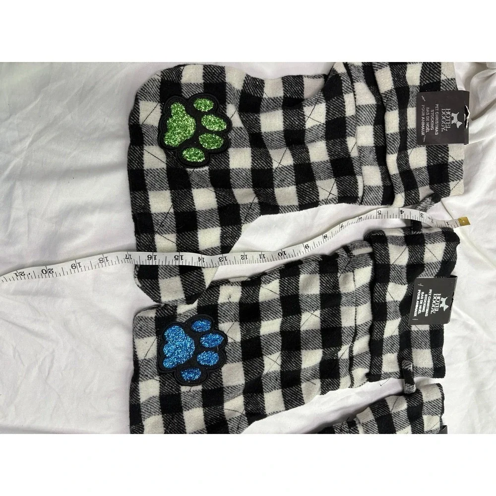 Paw pet Christmas , buffalo, black and white checkered Christmas stockings